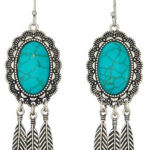 Navajo Stone Feather Drop Earrings - Turquoise